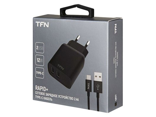Зарядное устройство TFN СЗУ2 RAPID 2.4A+TypeC black (TFN-WCRPD12W2U03)